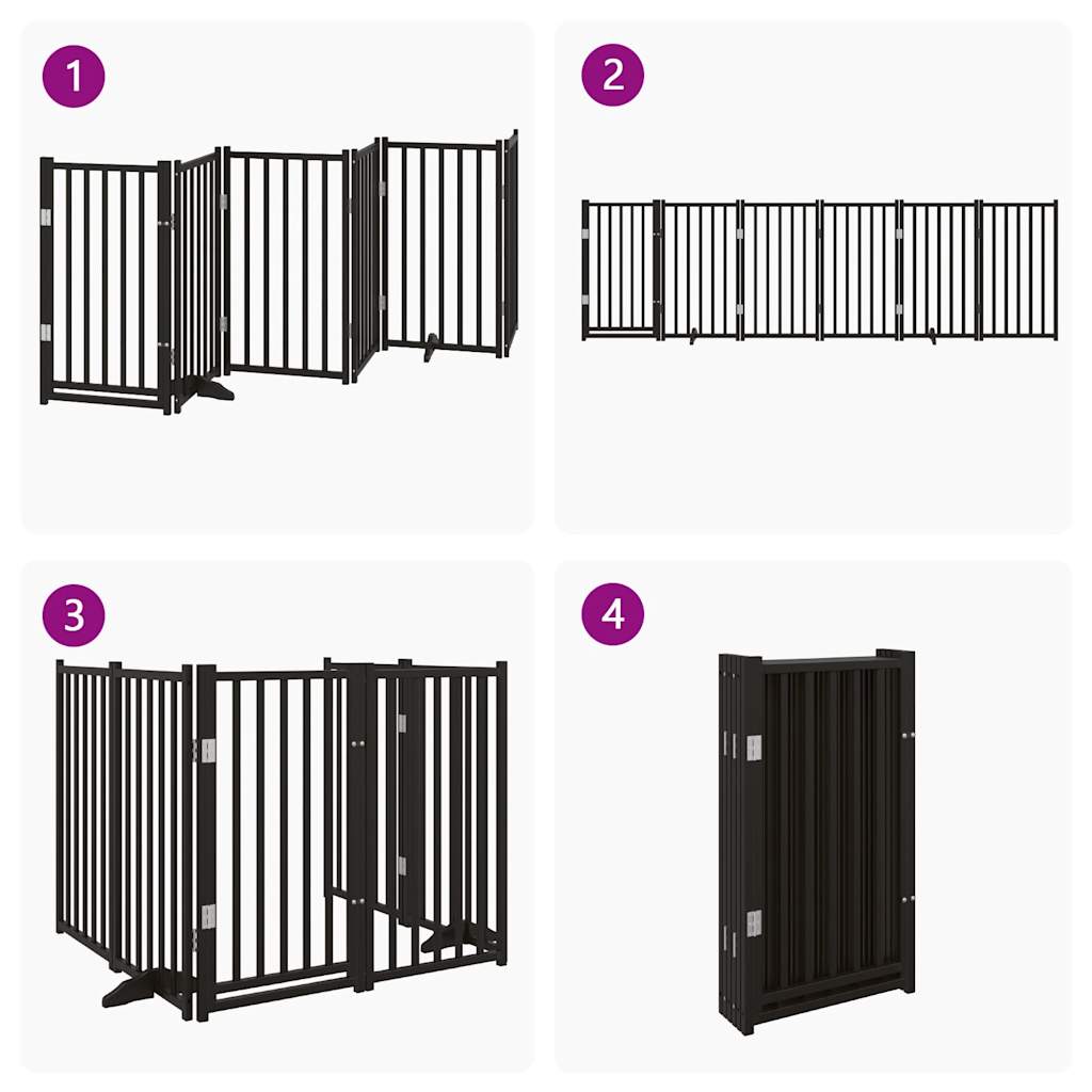 Dog Gate with Door Foldable 6 Panels Black 300 cm Solid Wood Fir