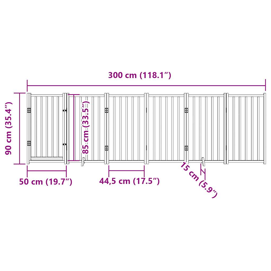 Dog Gate with Door Foldable 6 Panels Black 300 cm Solid Wood Fir