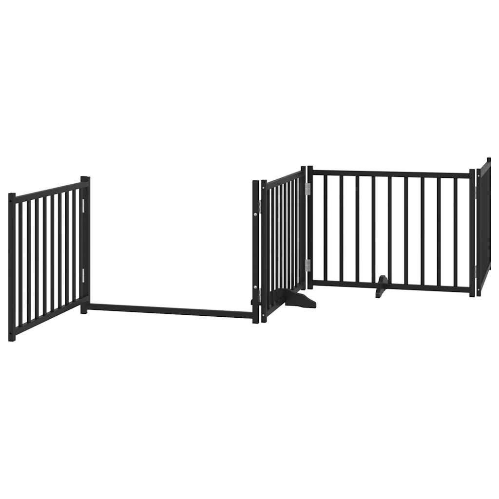 Dog Gate with Door Foldable 4 Panels Black 320 cm Solid Wood Fir