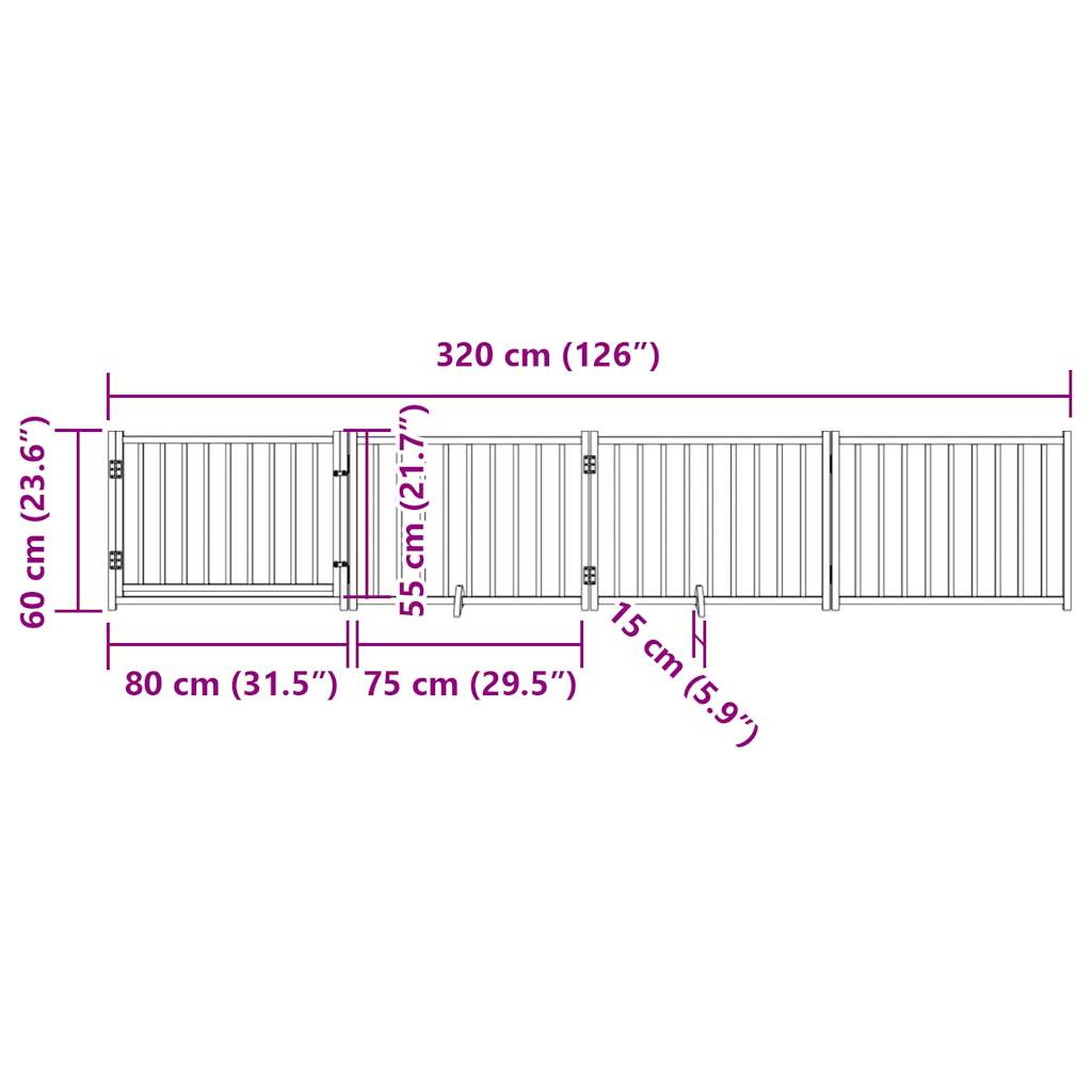 Dog Gate with Door Foldable 4 Panels Black 320 cm Solid Wood Fir