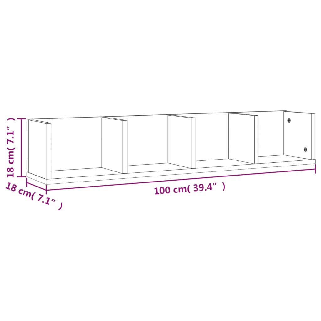 CD Wall Shelf Grey Sonoma 100x18x18 cm Engineered Wood