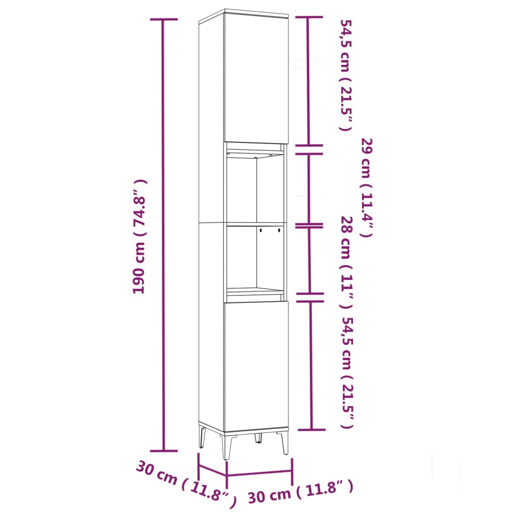 Bathroom Cabinet Concrete Grey 30x30x190 cm Engineered Wood