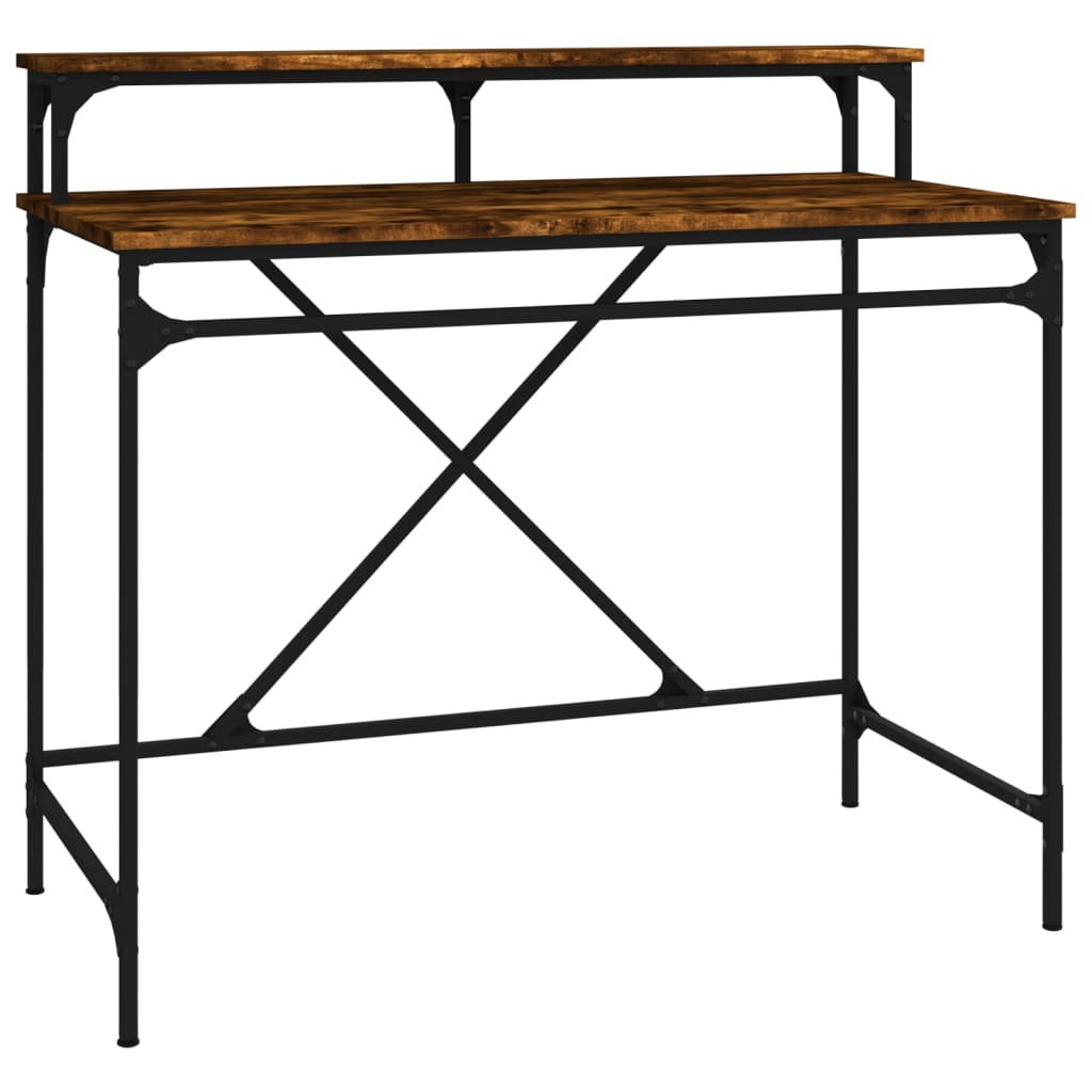 Desk Smoked Oak 100x50x90 cm Engineered Wood and Iron