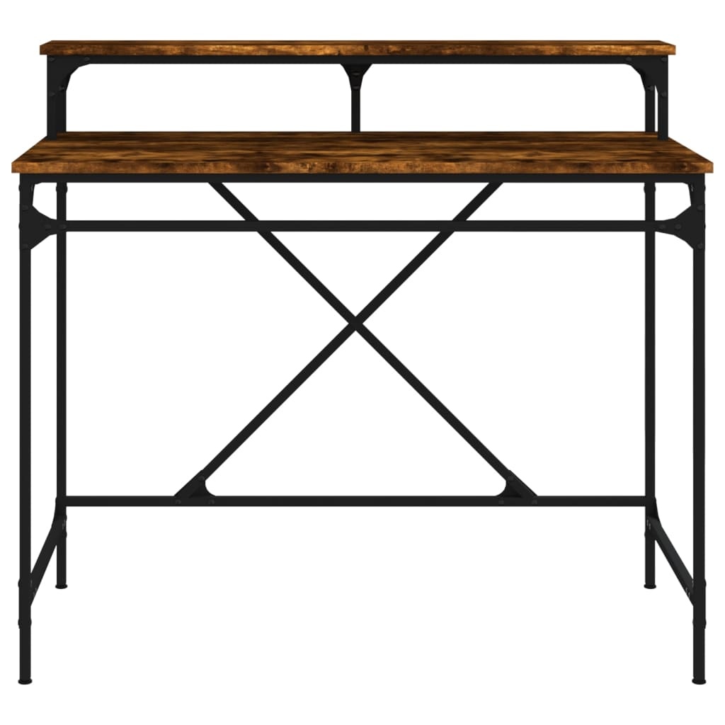 Desk Smoked Oak 100x50x90 cm Engineered Wood and Iron