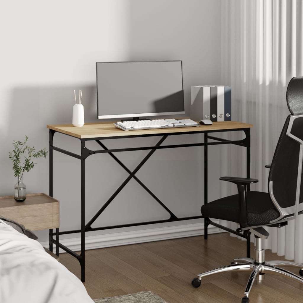 Desk Sonoma Oak 100x50x75 cm Engineered Wood and Iron