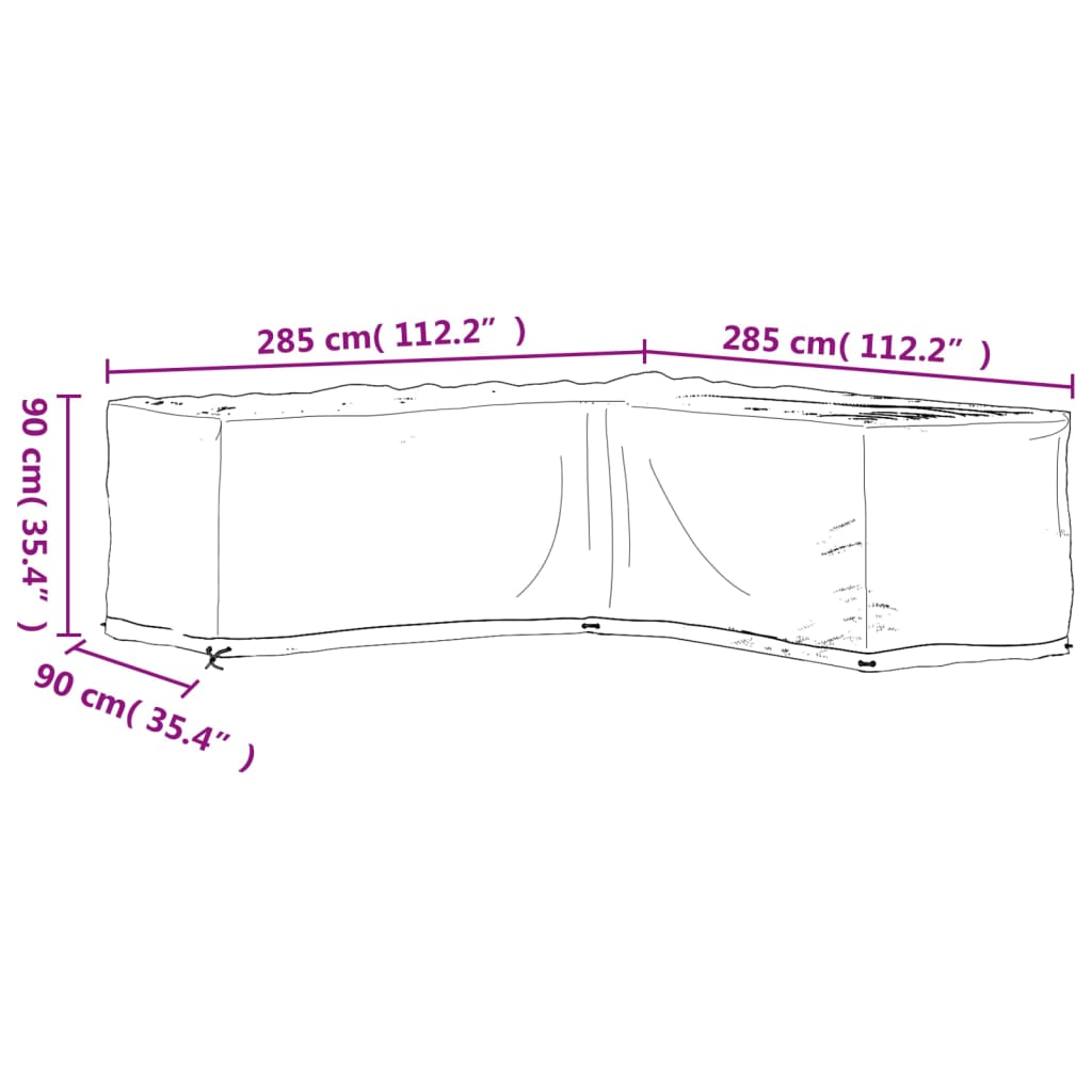 L-Shaped Garden Furniture Covers 2 pcs 16 Eyelets 285x285x90 cm