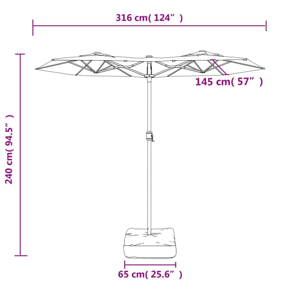 Double-Head Garden Parasol with LEDs Terracotta 316x145 cm