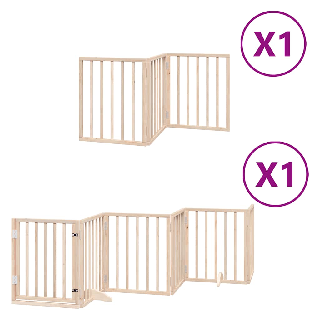 Dog Gate with Door Foldable 9 Panels 450 cm Poplar Wood