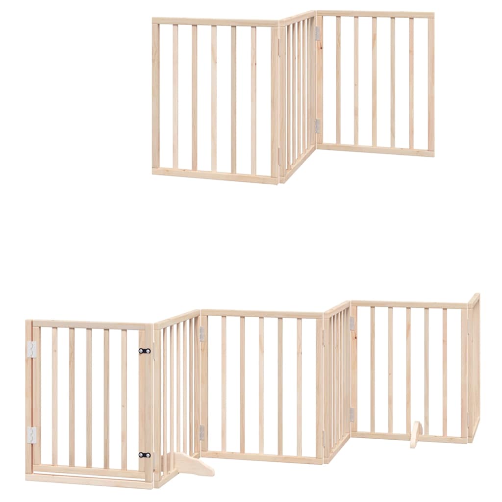 Dog Gate with Door Foldable 9 Panels 450 cm Poplar Wood