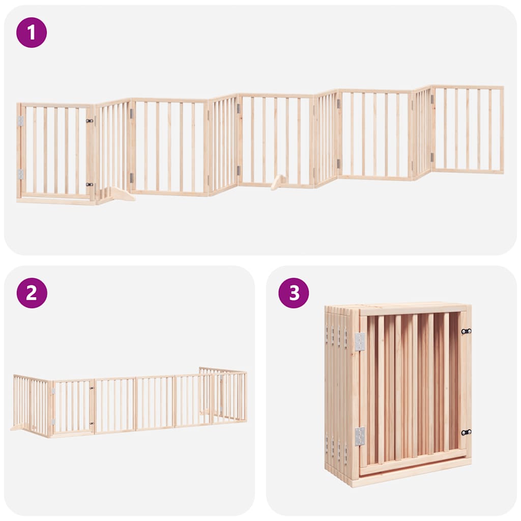 Dog Gate with Door Foldable 9 Panels 450 cm Poplar Wood