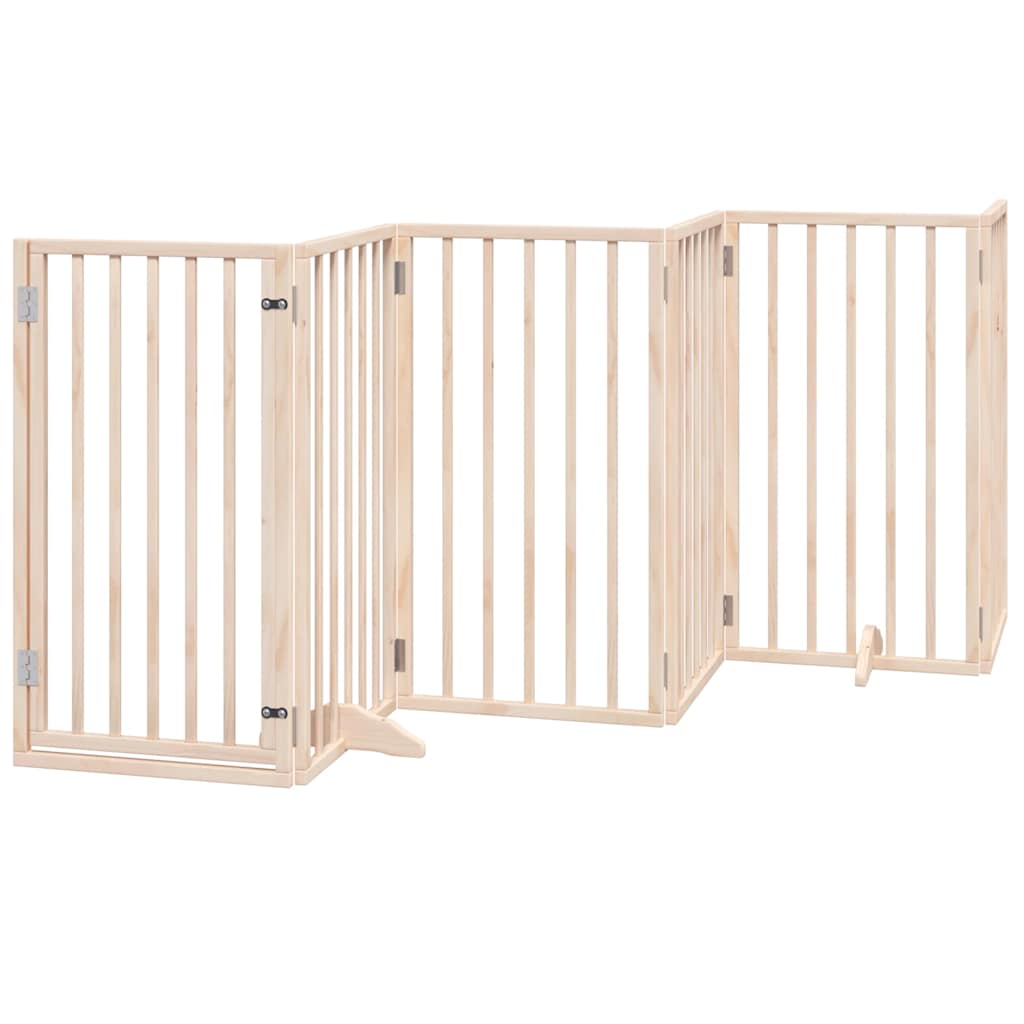 Dog Gate with Door Foldable 9 Panels 450 cm Poplar Wood