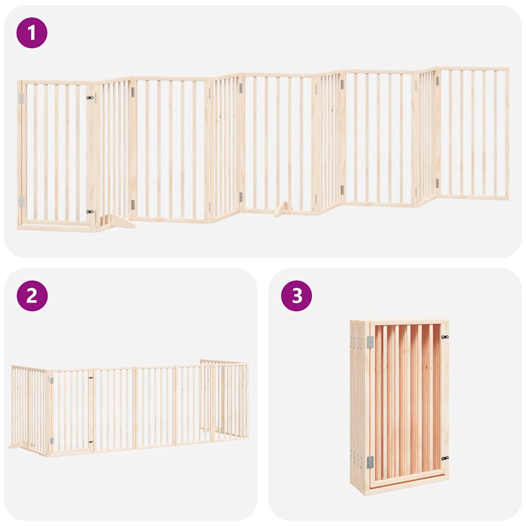 Dog Gate with Door Foldable 9 Panels 450 cm Poplar Wood