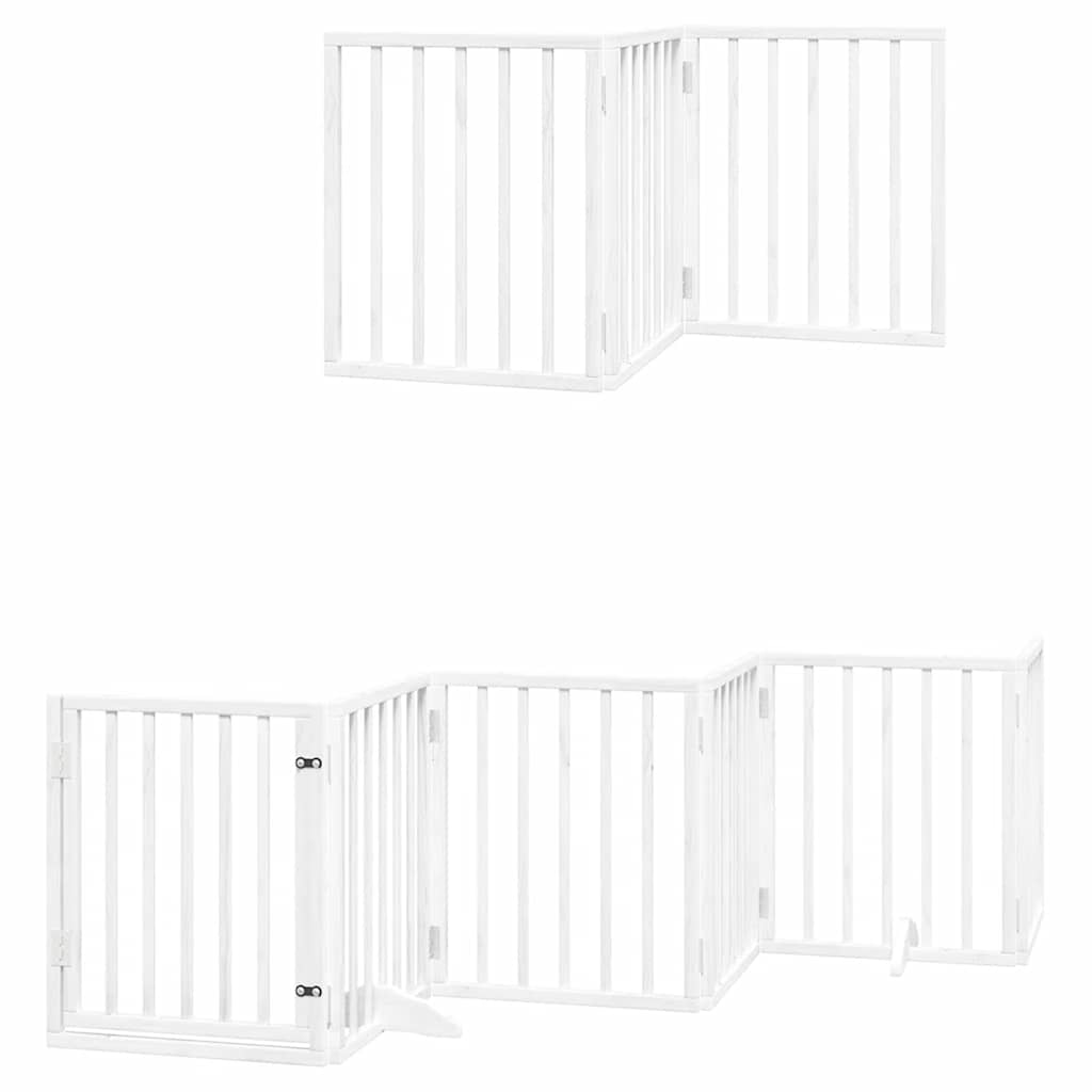 Dog Gate with Door Foldable 9 Panels White 450 cm Poplar Wood