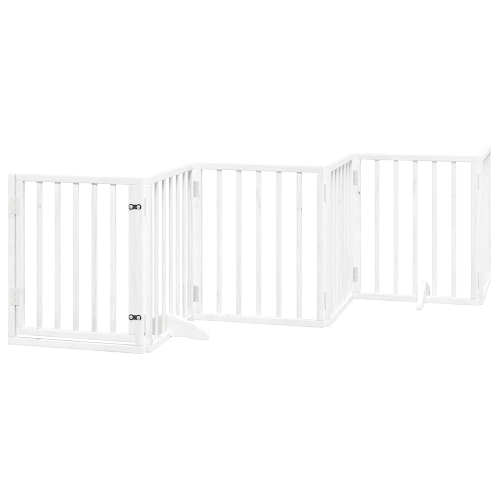 Dog Gate with Door Foldable 12 Panels White 600 cm Poplar Wood