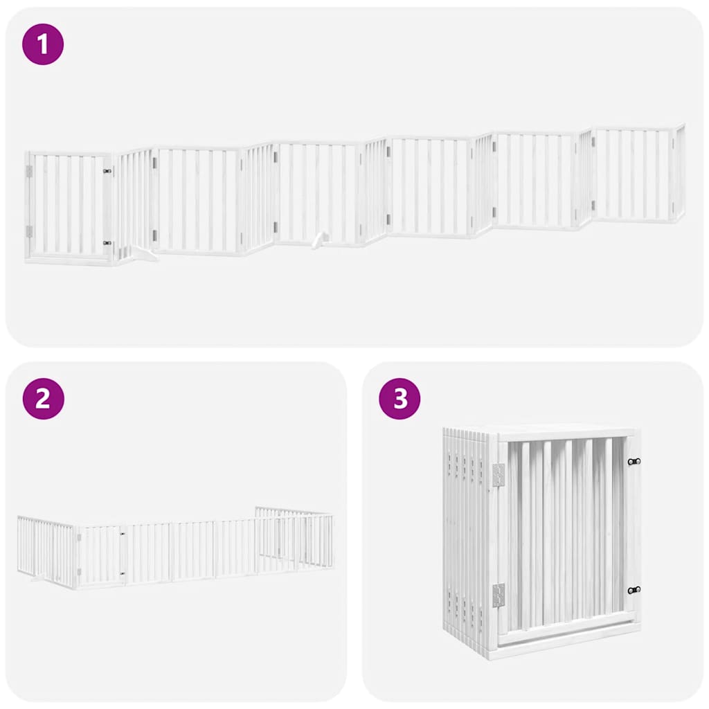 Dog Gate with Door Foldable 12 Panels White 600 cm Poplar Wood