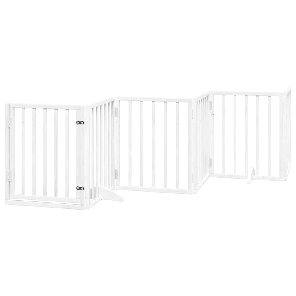 Dog Gate with Door Foldable 15 Panels White 750 cm Poplar Wood