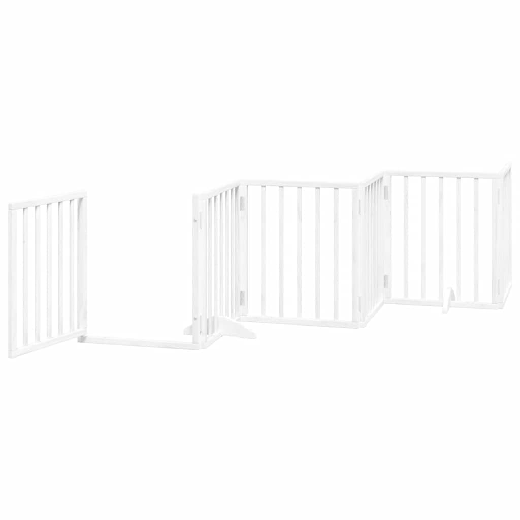 Dog Gate with Door Foldable 15 Panels White 750 cm Poplar Wood