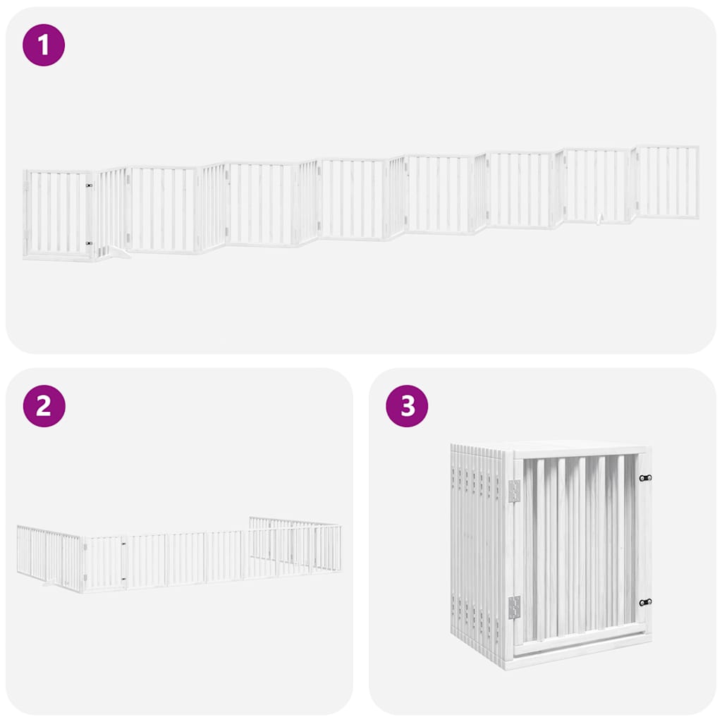 Dog Gate with Door Foldable 15 Panels White 750 cm Poplar Wood
