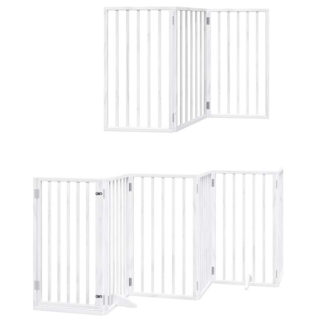Dog Gate with Door Foldable 12 Panels White 600 cm Poplar Wood