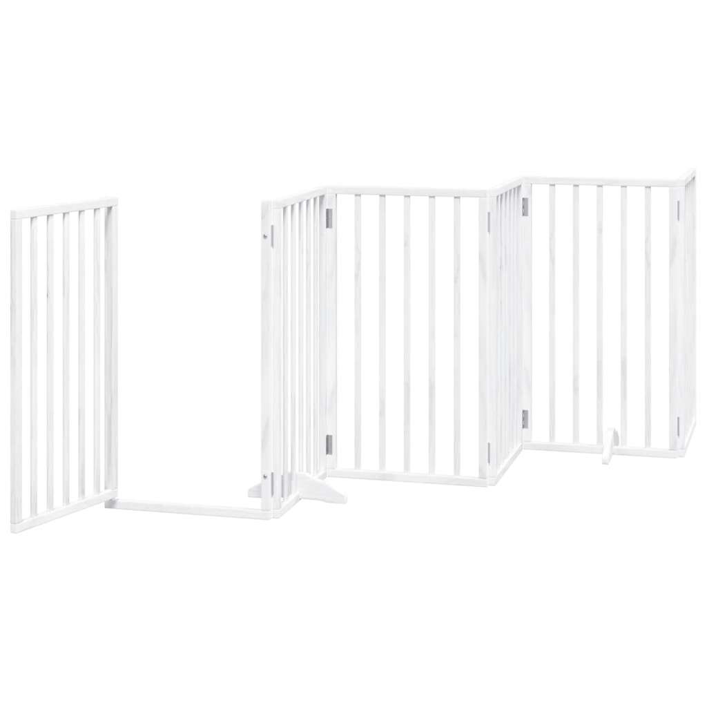 Dog Gate with Door Foldable 12 Panels White 600 cm Poplar Wood