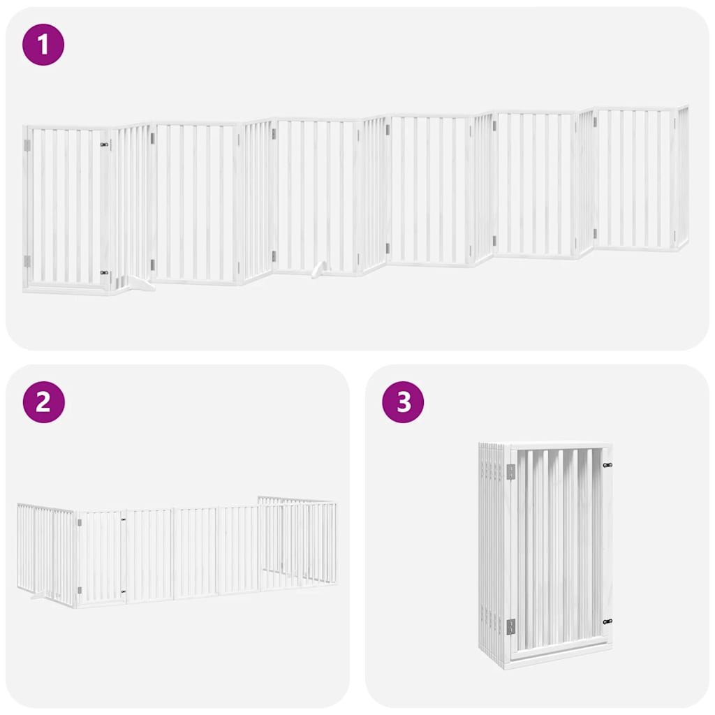 Dog Gate with Door Foldable 12 Panels White 600 cm Poplar Wood