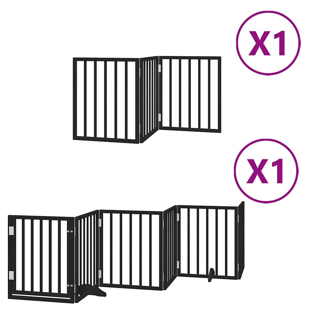 Dog Gate with Door Foldable 9 Panels Black 450 cm Poplar Wood