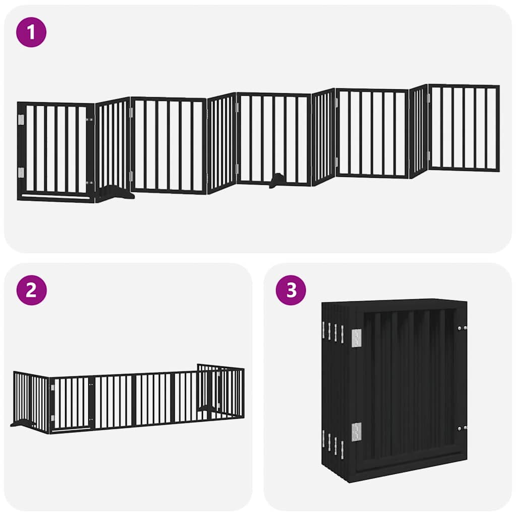 Dog Gate with Door Foldable 9 Panels Black 450 cm Poplar Wood