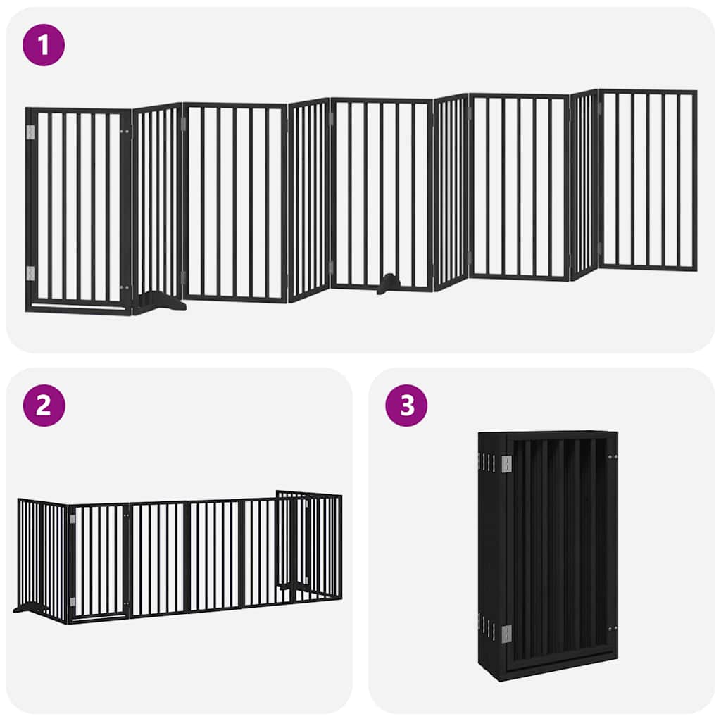 Dog Gate with Door Foldable 9 Panels Black 450 cm Poplar Wood