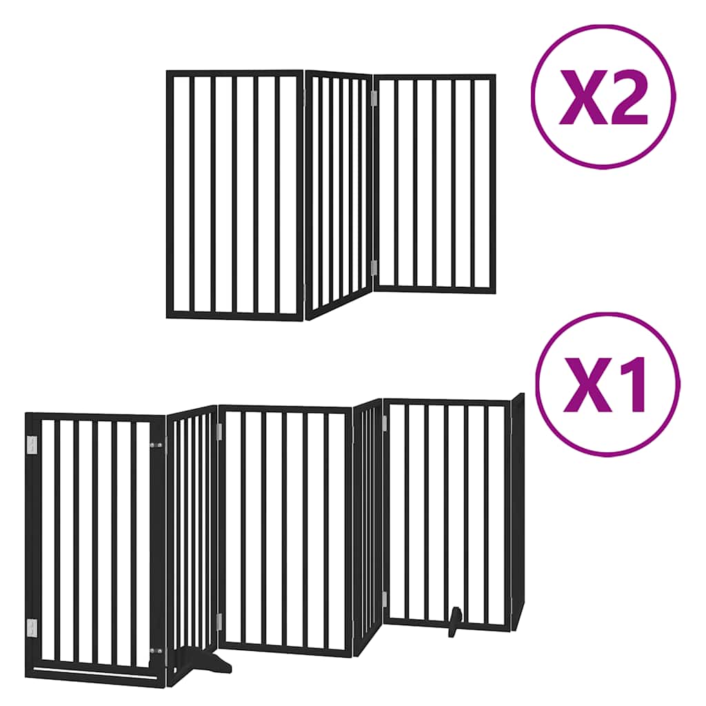 Dog Gate with Door Foldable 12 Panels Black 600 cm Poplar Wood