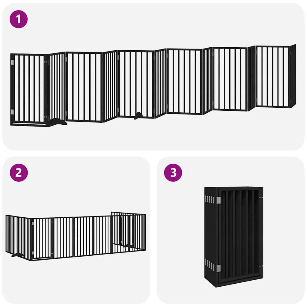 Dog Gate with Door Foldable 12 Panels Black 600 cm Poplar Wood