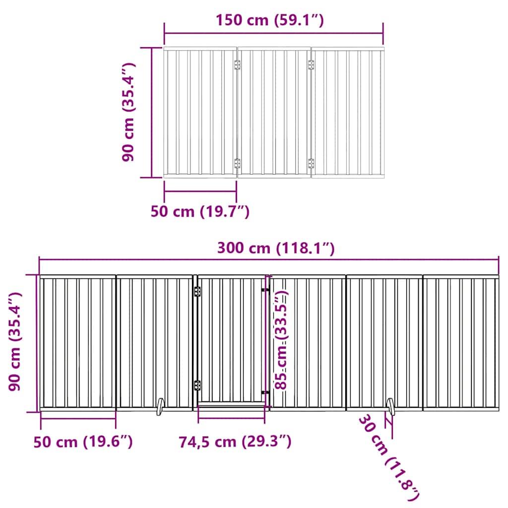 Dog Gate with Door Foldable 12 Panels Black 600 cm Poplar Wood