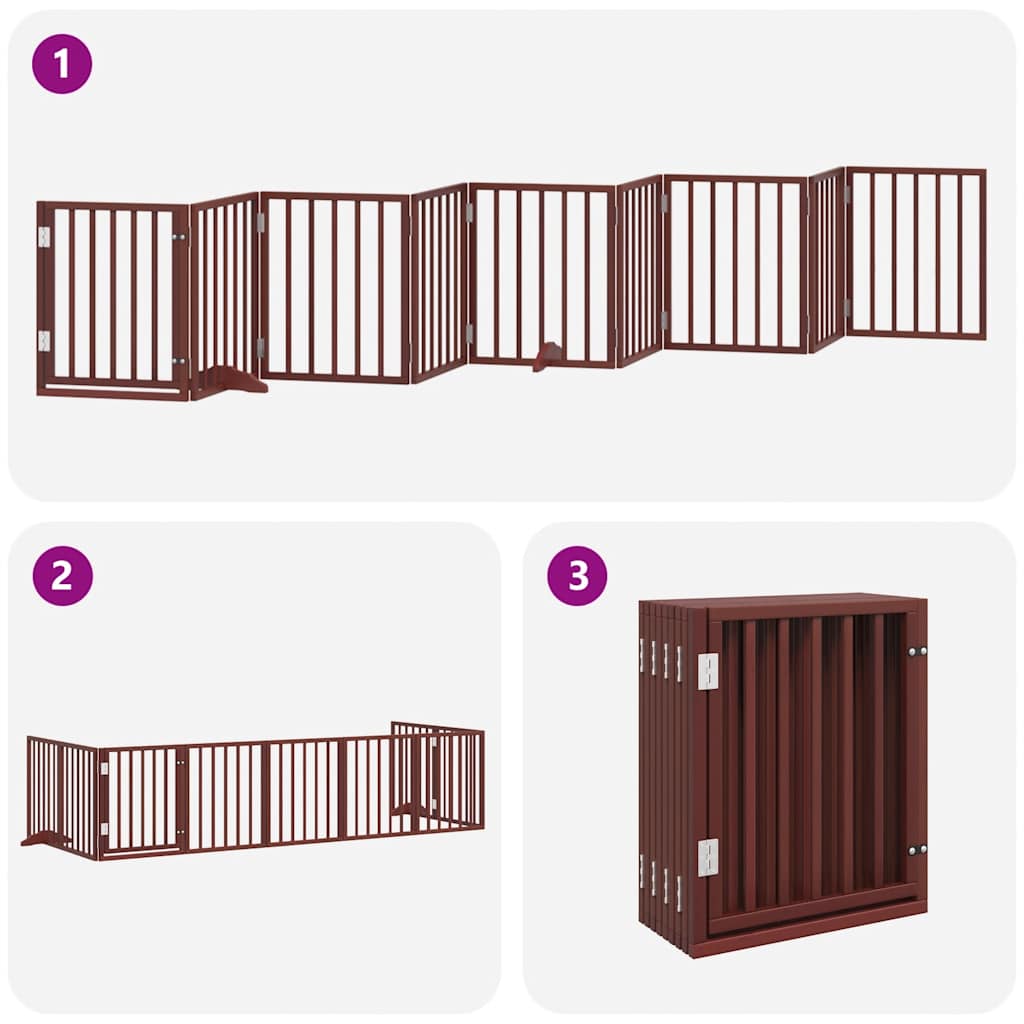 Dog Gate with Door Foldable 9 Panels Brown 450 cm Poplar Wood