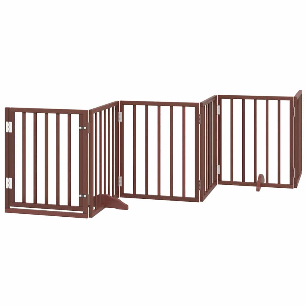 Dog Gate with Door Foldable 12 Panels Brown 600 cm Poplar Wood