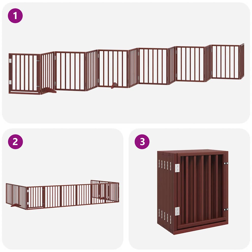 Dog Gate with Door Foldable 12 Panels Brown 600 cm Poplar Wood