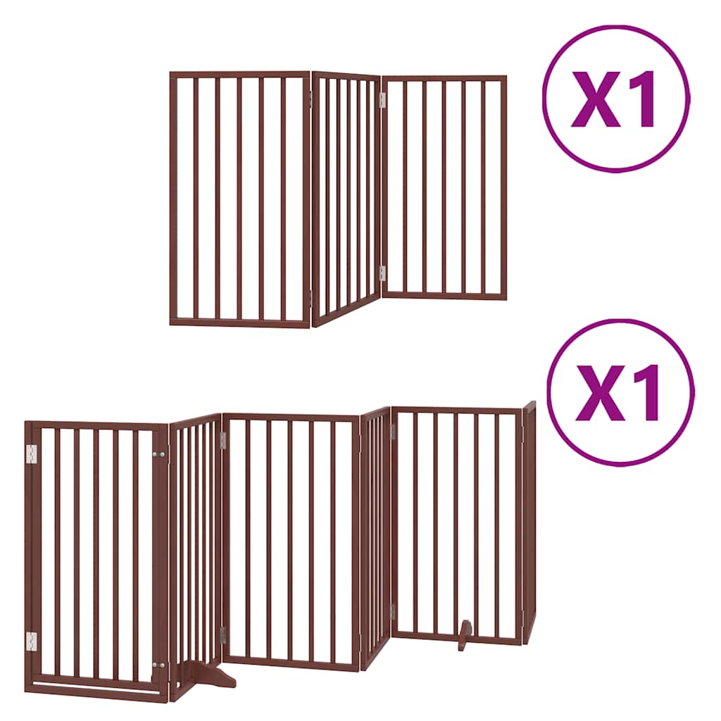 Dog Gate with Door Foldable 9 Panels Brown 450 cm Poplar Wood