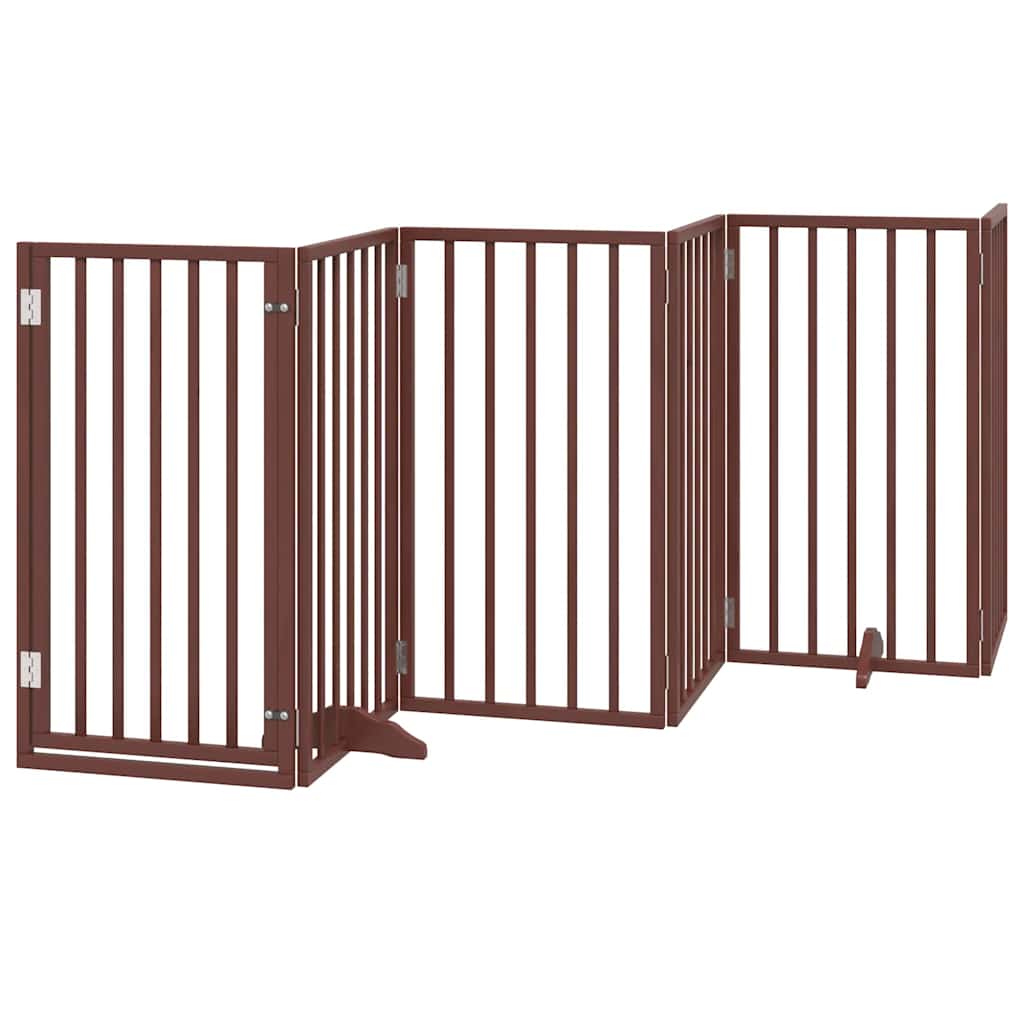Dog Gate with Door Foldable 9 Panels Brown 450 cm Poplar Wood