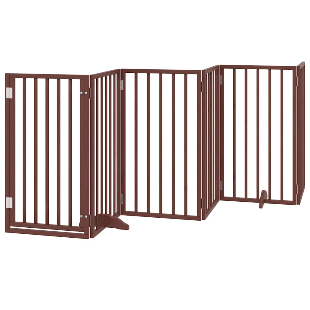 Dog Gate with Door Foldable 12 Panels Brown 600 cm Poplar Wood