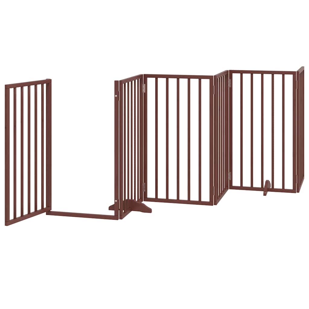 Dog Gate with Door Foldable 12 Panels Brown 600 cm Poplar Wood