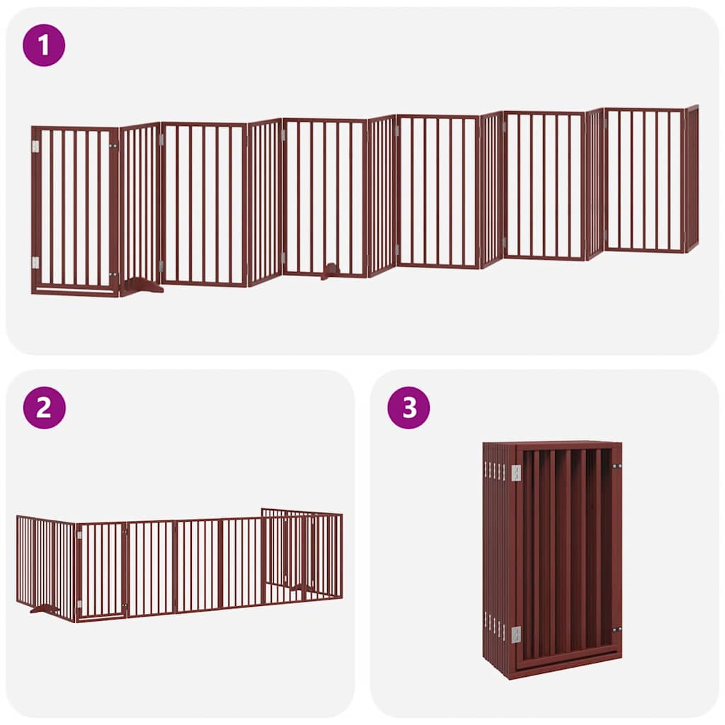 Dog Gate with Door Foldable 12 Panels Brown 600 cm Poplar Wood