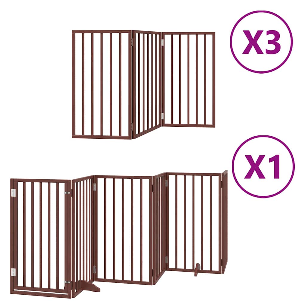Dog Gate with Door Foldable 15 Panels Brown 750 cm Poplar Wood