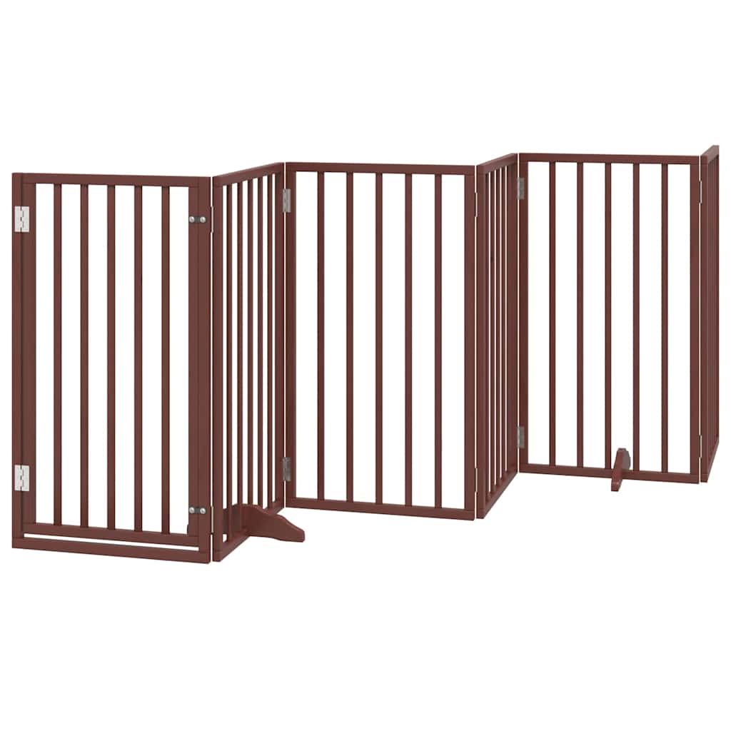 Dog Gate with Door Foldable 15 Panels Brown 750 cm Poplar Wood