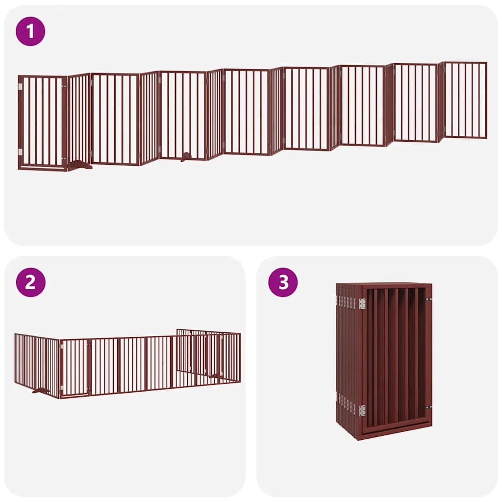 Dog Gate with Door Foldable 15 Panels Brown 750 cm Poplar Wood