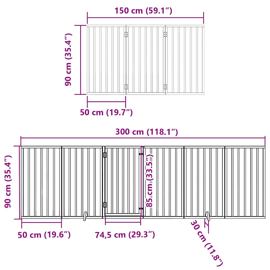 Dog Gate with Door Foldable 15 Panels Brown 750 cm Poplar Wood