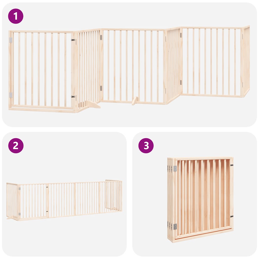 Dog Gate with Door Foldable 6 Panels 480 cm Poplar Wood