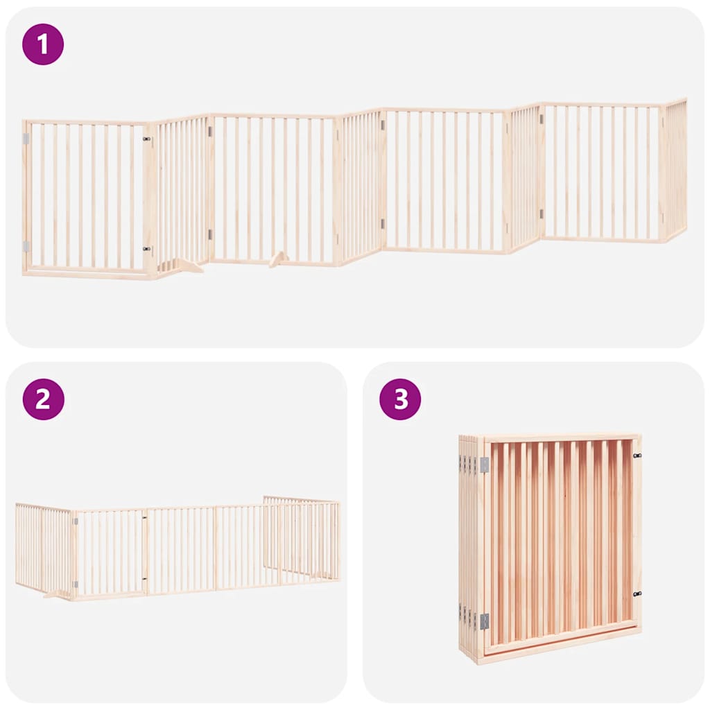 Dog Gate with Door Foldable 8 Panels 640 cm Poplar Wood