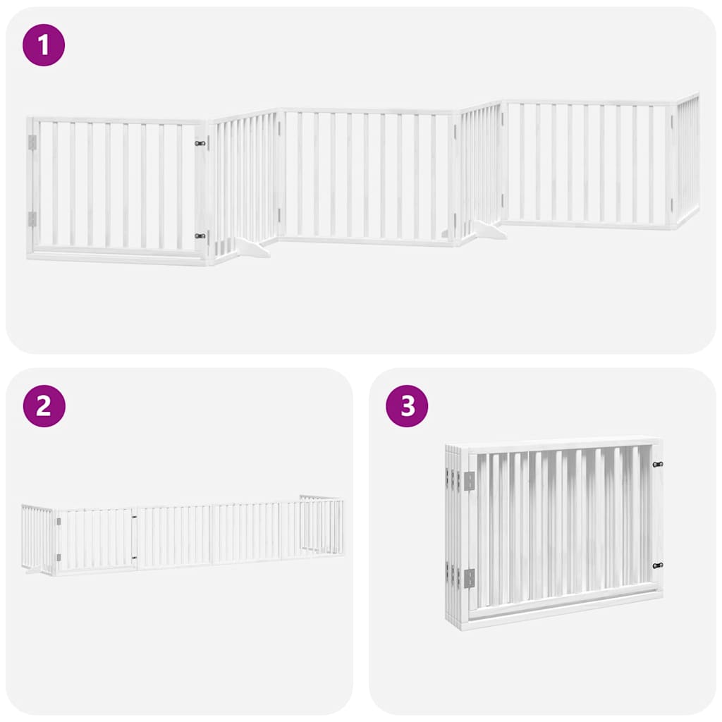 Dog Gate with Door Foldable 6 Panels White 480 cm Poplar Wood
