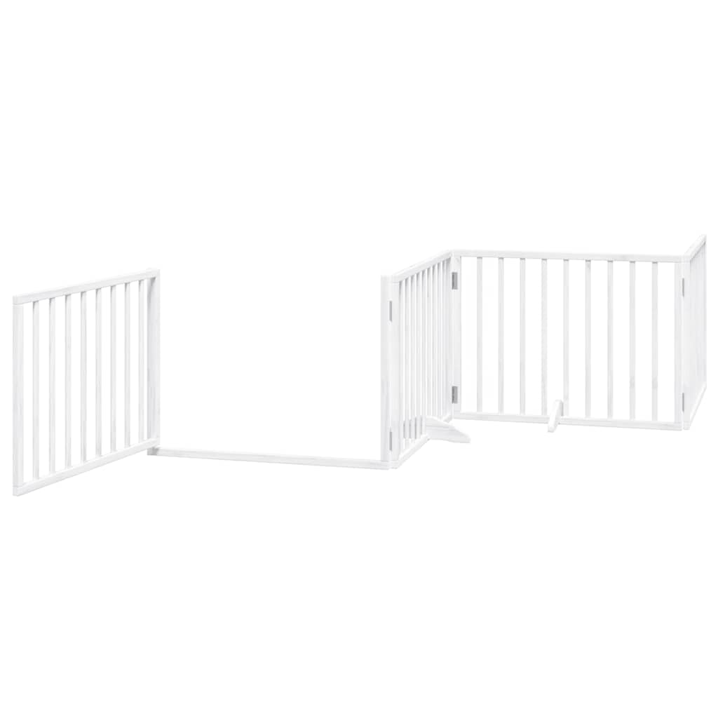Dog Gate with Door Foldable 8 Panels White 640 cm Poplar Wood