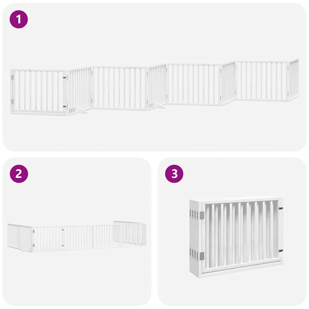 Dog Gate with Door Foldable 8 Panels White 640 cm Poplar Wood