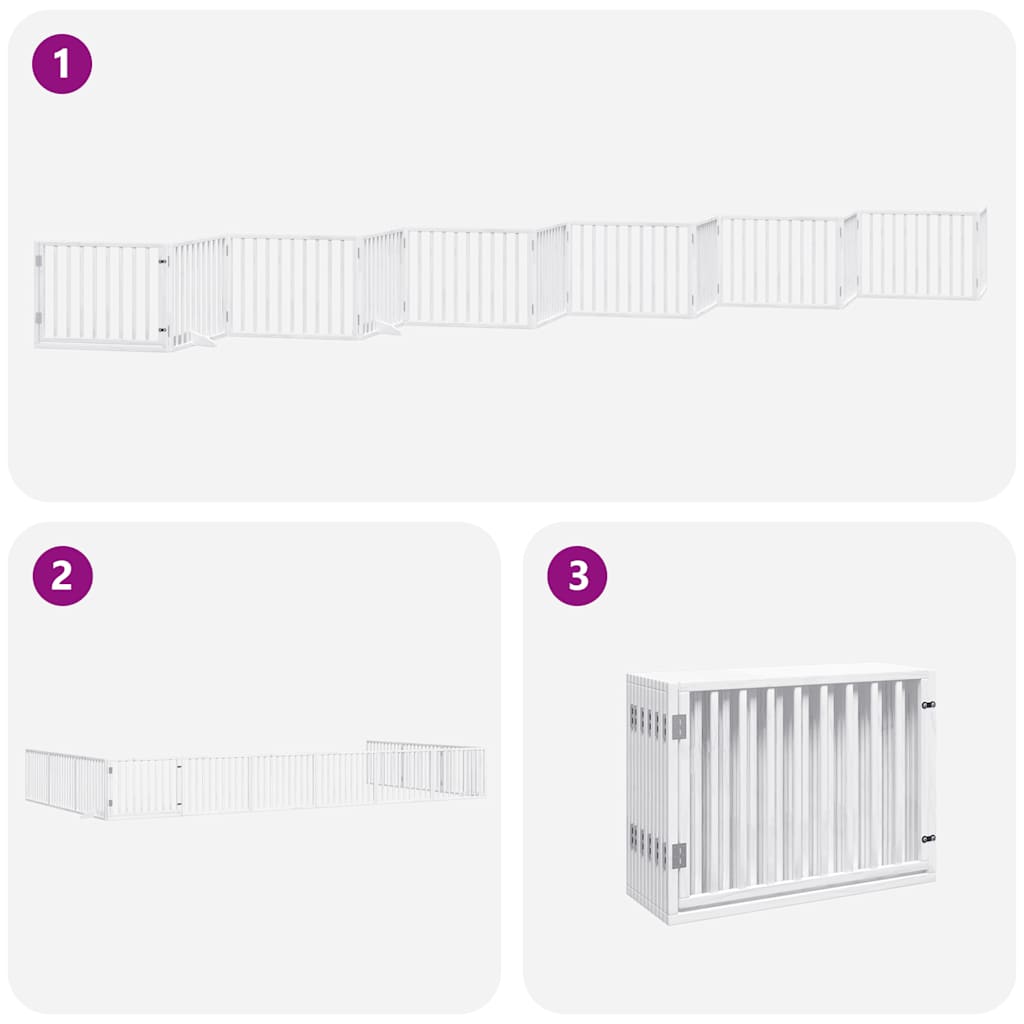 Dog Gate with Door Foldable 12 Panels White 960 cm Poplar Wood