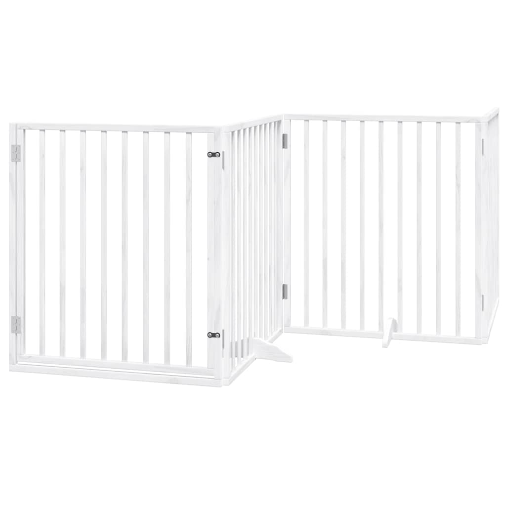 Dog Gate with Door Foldable 6 Panels White 480 cm Poplar Wood